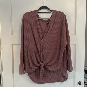 IWOLLENCE Women's Waffle Knit Tunic Blouse Tie Knot (XL)